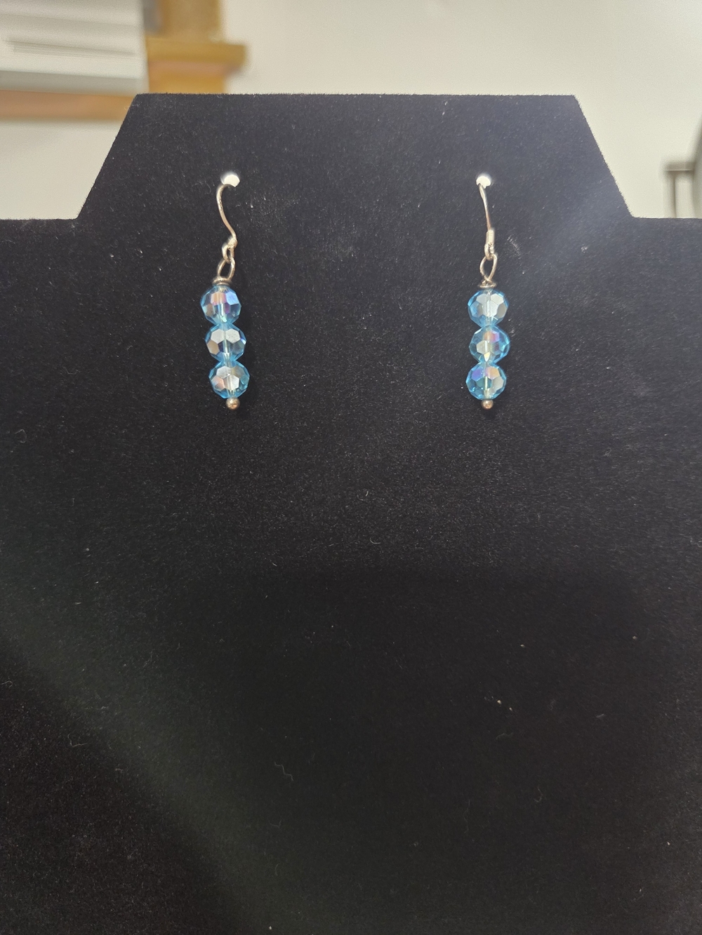 925 Silver Blue Crystal Bead Drop Earrings - Unbranded